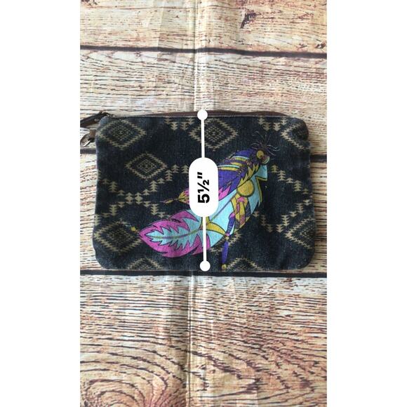 Aztec Design Cosmetic Bag Black Gold Zipper Girls - Picture 5 of 6